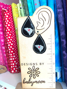 Teardrop South Carolina Earrings embroidery design for Vinyl and Leather