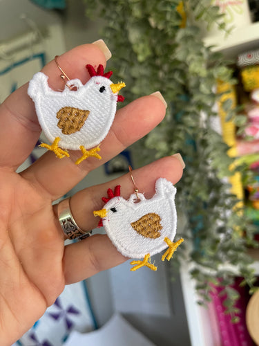 Chicken FSL Earrings - In the Hoop Freestanding Lace Earrings
