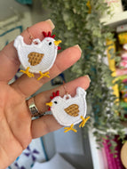 Boucles d’oreilles Chicken FSL - Boucles d’oreilles en dentelle autoportantes In the Hoop