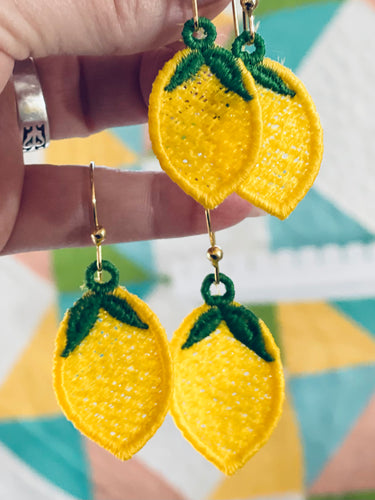 Lemon FSL Earrings - In the Hoop Freestanding Lace Earrings