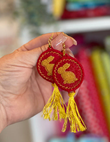 Year of the Rabbit FSL Earrings - In the Hoop Freestanding Lace Earrings