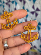 Anchor FSL Earrings - Freestanding Lace Earring Design - In the Hoop Embroidery Project