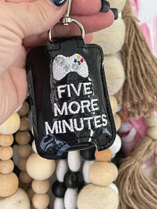 Five More Minutes Gamer Hand Sanitizer Holder Snap Tab Version In the Hoop Embroidery Project 1 oz for 5x7 hoops
