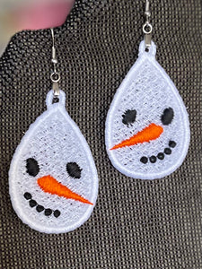 Snowman Face FSL Earrings - In the Hoop Freestanding Lace Earrings