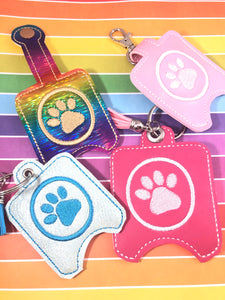 Paw Print Hand Sanitizer Holder Case BUNDLE SET Snap Tab and Eyelet Versions for 1 and 2 ounce sizes