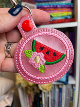 Watermelon Floral snap tab -4x4 -Backpack tag embroidery design-ITH key fob tag