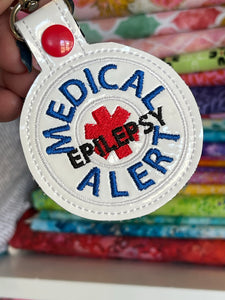 Medical Alert Epilepsy snap tab embroidery design