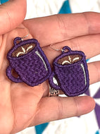 Coffee Mug FSL Earrings - Freestanding Lace Earring Design - In the Hoop Embroidery Project