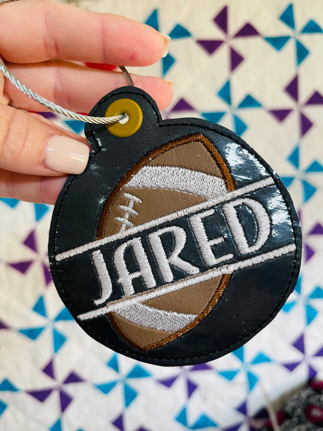 Split Football BLANK Applique Bag Tag OR Ornament for 4x4 hoops