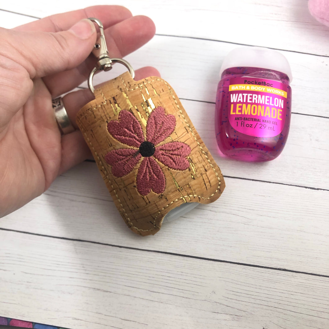 Geranium Hand Sanitizer Holder Snap Tab In the Hoop Embroidery Project