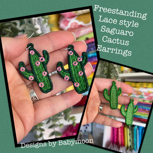 Saguaro Cactus FSL Earrings - In the Hoop Freestanding Lace Earrings