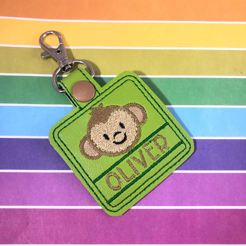 Monkey snap tab Personalized Tag for 4x4 hoops