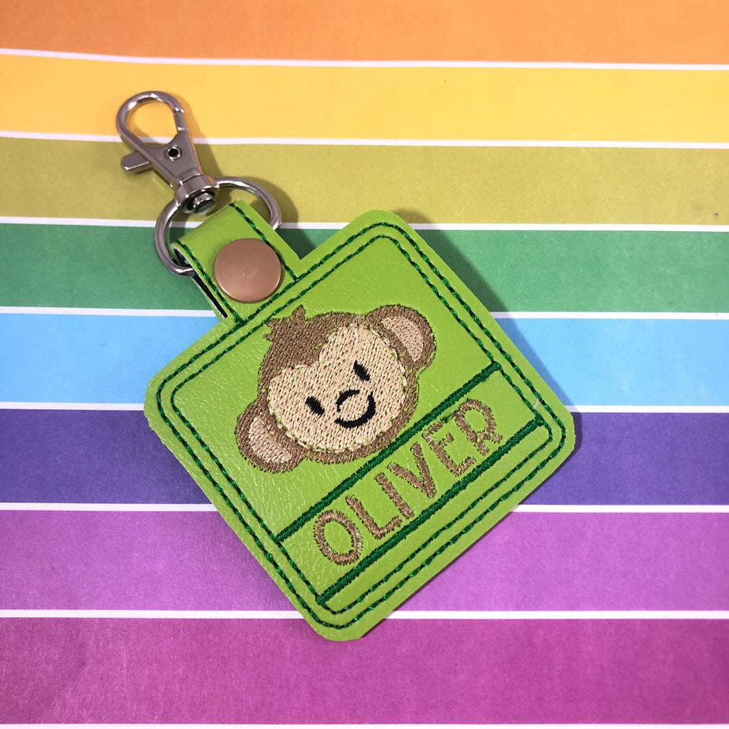 Monkey snap tab Personalized Tag for 4x4 hoops