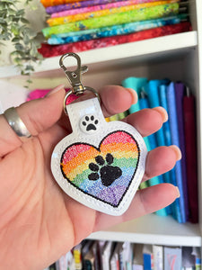 Rainbow Paw Print Heart Cross Stitch SINGLE tag snap tab for 4x4 hoops
