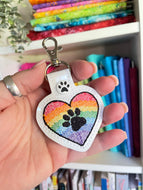 Rainbow Paw Print Heart Cross Stitch SINGLE tag snap tab for 4x4 hoops