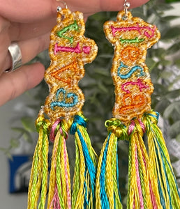 Viva Fiesta Lettering FSL Earrings - In the Hoop Freestanding Lace Earrings