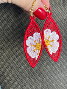 Sakura Cherry Blossom Wedge FSL Earrings - In the Hoop Freestanding Lace Earrings