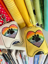 Rainbow Heart Paw Print Hand Sanitizer Holder Snap Tab Version In the Hoop Embroidery Project 1 oz BBW for 5x7 hoops