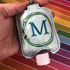 Rain Lily Monogram Frame Hand Sanitizer Holder for 2 oz Bottles Snap Tab In the Hoop Embroidery Project