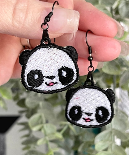 Panda Face FSL Earrings - In the Hoop Freestanding Lace Earrings Design for Machine Embroidery