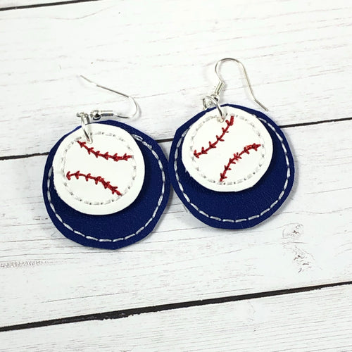 Baseball Softball Stitching ROUND Layers Earrings and Pendant embroidery design for Vinyl and Leather