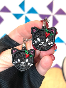 Christmas Kitty FSL Earrings - In the Hoop Freestanding Lace Earrings