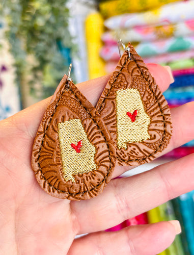 Teardrop Alabama Earrings embroidery design for Vinyl and Leather