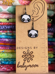 Panda Face FSL Earrings - In the Hoop Freestanding Lace Earrings Design for Machine Embroidery