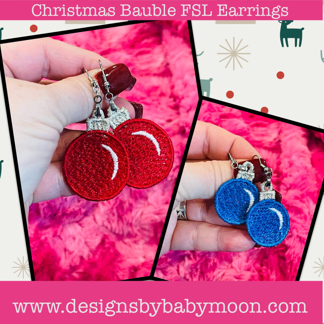Christmas Bauble FSL Earrings - In the Hoop Freestanding Lace Earrings - TWO SIZES