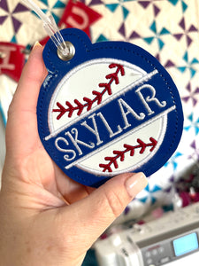 Split Baseball Softball BLANK Etiqueta de bolsa de apliques o adorno para aros 4x4
