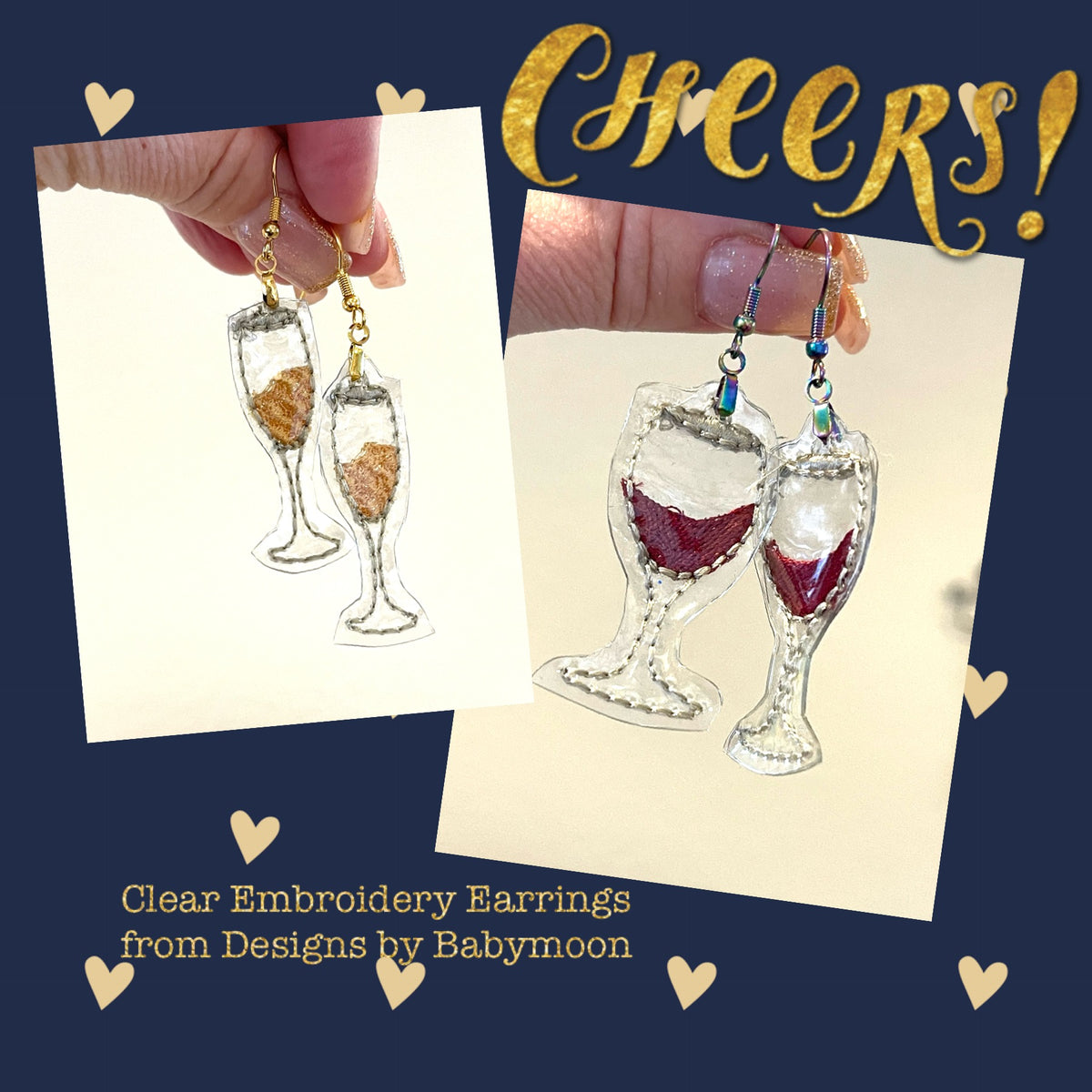 Wine Glasses and Champagne Flutes Earrings for Clear Vinyl Designs By