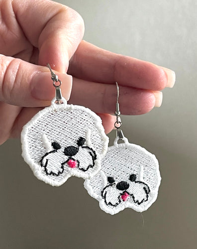 Boucles d’oreilles Bichon Frise FSL - Boucles d’oreilles en dentelle autoportantes In the Hoop