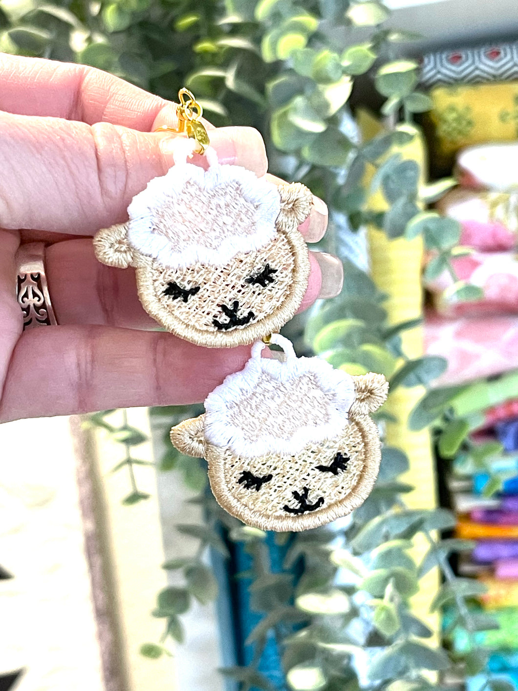 Lamb or Sheep Face FSL Earrings - In the Hoop Freestanding Lace Earrings Design for Machine Embroidery
