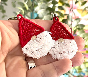 Santa Gnome FSL FRINGE Earrings - In the Hoop Freestanding Lace Earrings