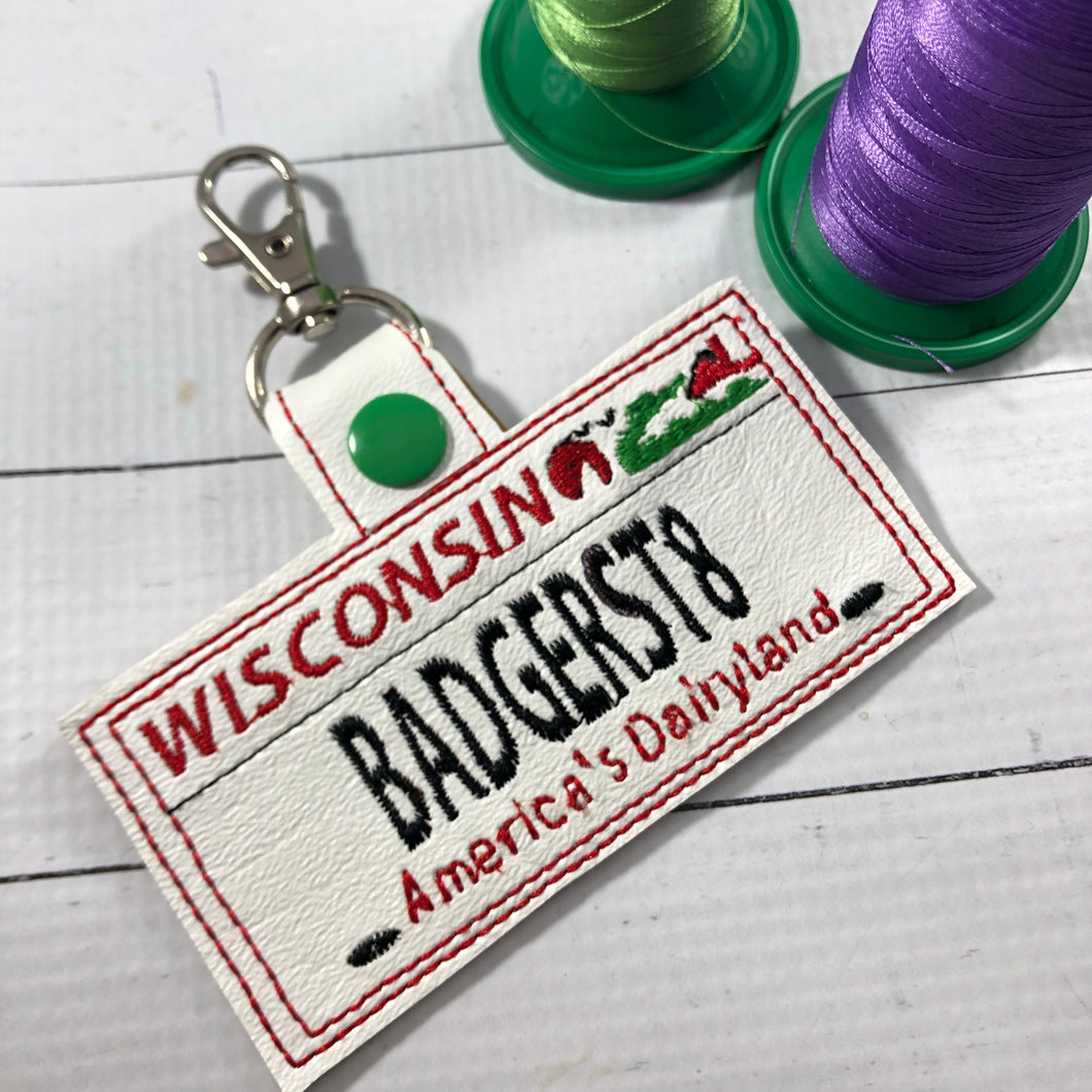 Wisconsin Plate Embroidery Snap Tab