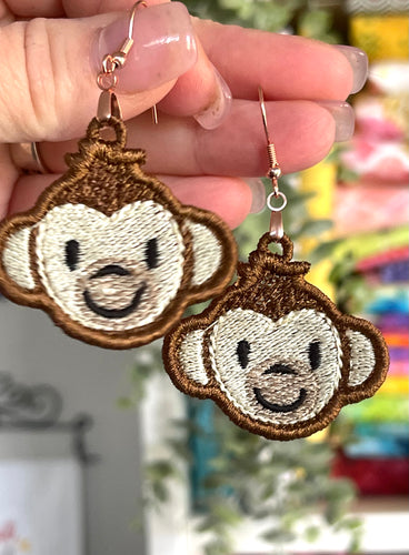 Boucles d’oreilles Monkey Face FSL - Boucles d’oreilles en dentelle autoportantes In the Hoop