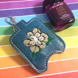 Magnolia Hand Sanitizer Holder Snap Tab Version In the Hoop Embroidery Project 1 oz BBW for 5x7 hoops