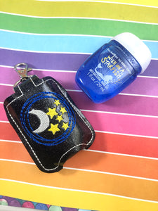 Moon and Stars Hand Sanitizer Holder Snap Tab In the Hoop Embroidery Project