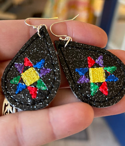 Quilt Block Teardrop Earrings embroidery design