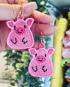 Pig Front and Back Face and Tail Cutie Earrings SET - In the Hoop Freestanding Lace Earrings Design for Machine Embroidery