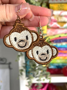 Monkey Face FSL Earrings - In the Hoop Freestanding Lace Earrings