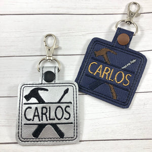 Hammer and Screwdriver snap tab Personalized Bag Tag for 4x4 hoops