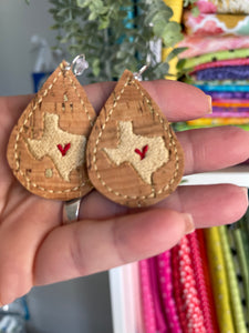 Teardrop Texas Earrings embroidery design for Vinyl and Leather