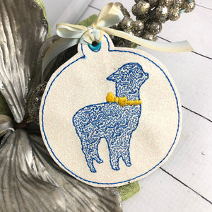 Alpaca With Bow Christmas Ornament for 4x4 hoops