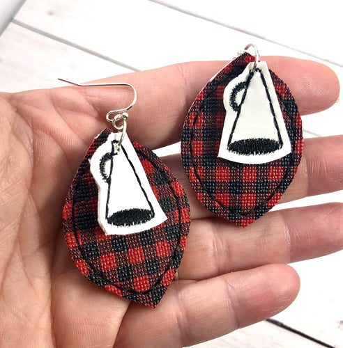 Megaphone and Leaf Layers Earrings and Pendant embroidery design