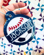 MASHUP Split Baseball/Softballl Soccer Ball BLANK Applique Bag Tag OR Ornament for 4x4 hoops