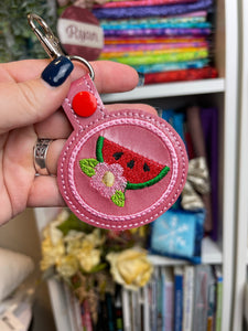 Watermelon Floral snap tab -4x4 -Backpack tag embroidery design-ITH key fob tag