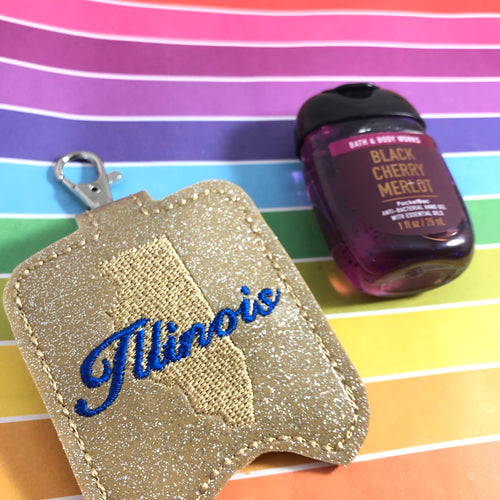 Illinois Hand Sanitizer Holder Snap Tab Version Dans le projet de broderie Hoop 1 oz BBW pour cerceaux 5x7