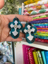 Turquoise Cross Crystal Rivet Earrings - Two sizes for 4x4 hoops