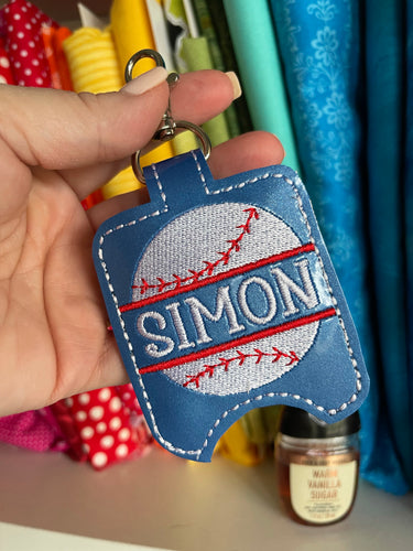 Split Baseball Hand Sanitizer Holder Snap Tab Version In the Hoop Embroidery Project 1 oz for 5x7 hoops